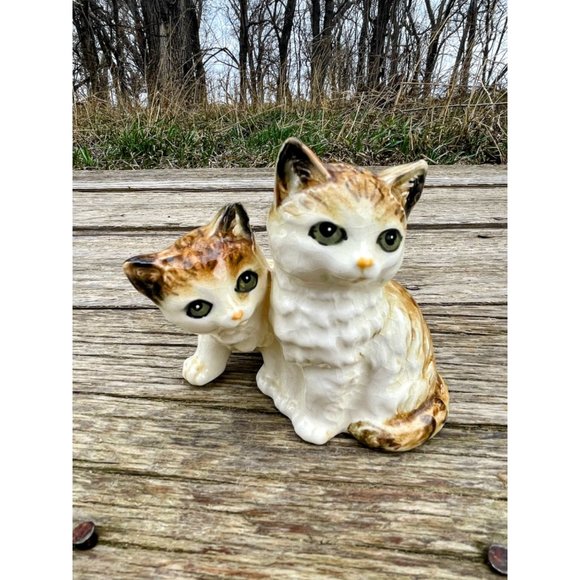 Vintage ceramic Orange Tabby Cat Mom Kitten Figurine - Picture 6 of 8
